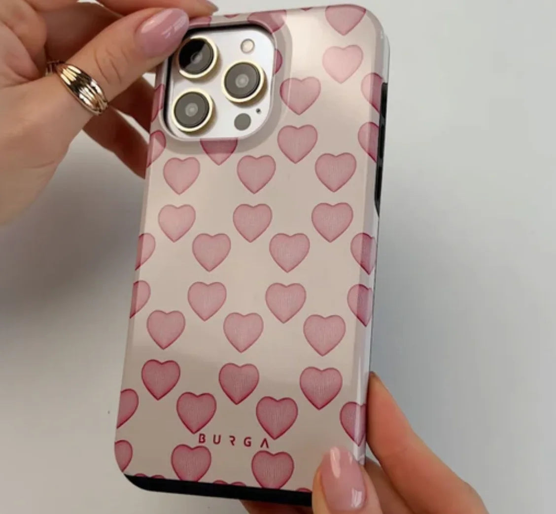 Simple Pink Love BURGA Phone Case for iPhone 16 15 14 13 12 11 X XS XR XSMAX 7 8 Pro Max Plus Luxury Double-layer Back Cover