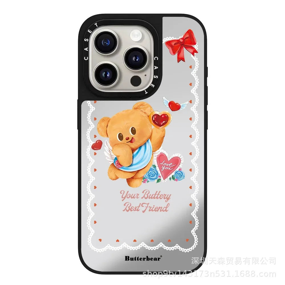 For CASETi's new butter teddy bear iPhone 16 Promax glossy Apple phone case 15/14/13 cute cartoon bear