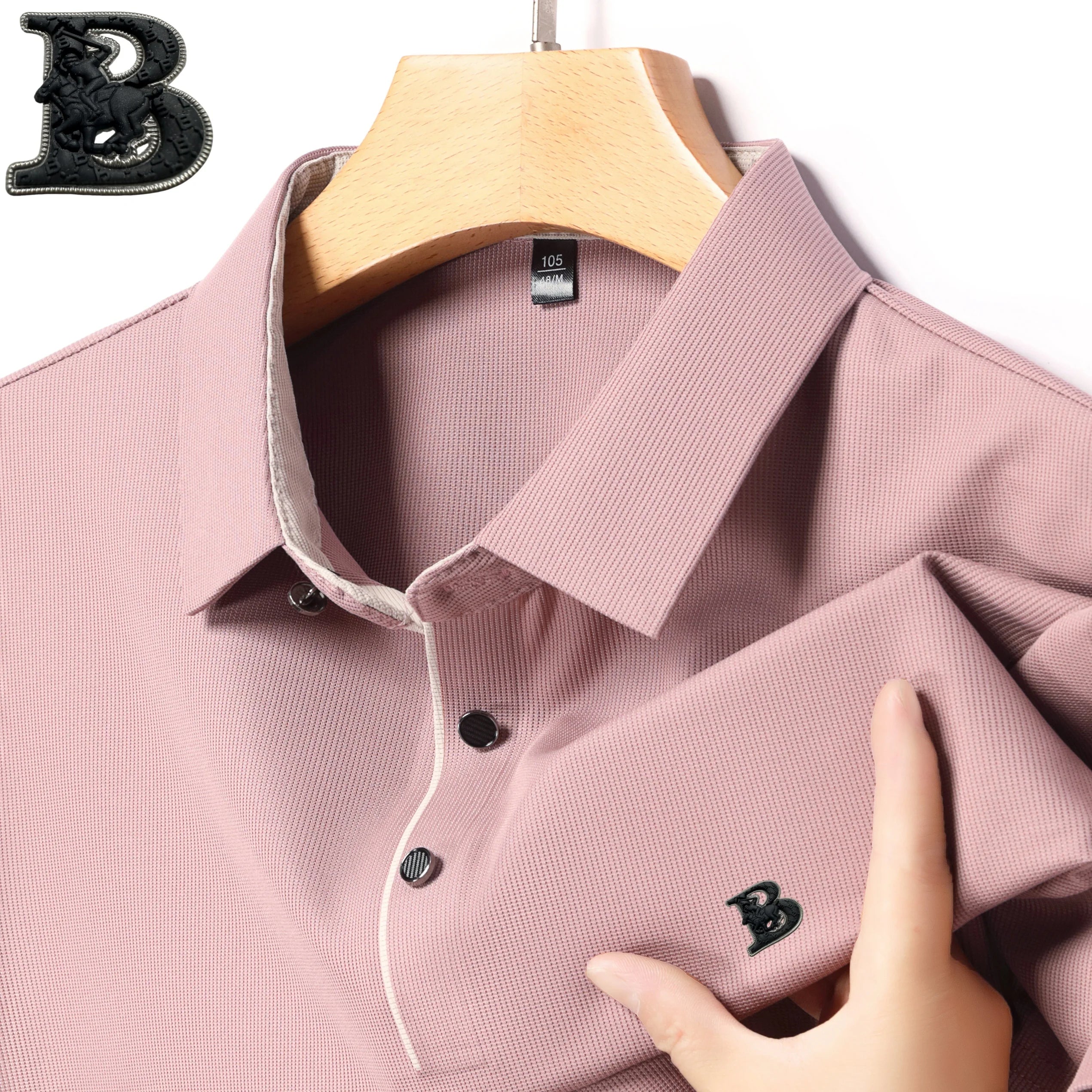 New Summer Men's Elastic Breathable Short Sleeve Designer Luxury Embossed Polo Shirt Fashionable Slimming Business Casual Tshirt
