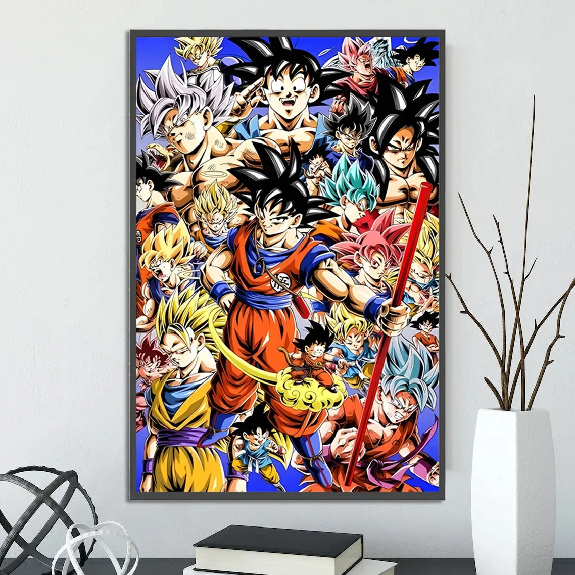 Dragon Ball Self-adhesive Poster Super Saiyan Goku Anime Wallpapr Vegeta Home Decoration Painting Wall Art Kid Birthday Gift