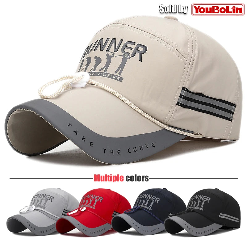 Summer With Windproof Rope Extended Brim Adjustable Cotton Baseball Cap Fishing Hat Trucker Caps Dad Hats