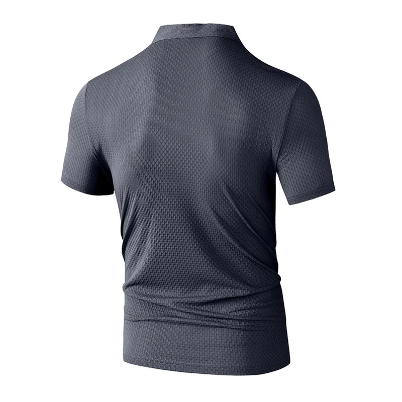 New Men's Business Casual Short Sleeved Bone Flower Solid Color POLO Shirt Fashion Breathable Comfortable Summer Versatile Top