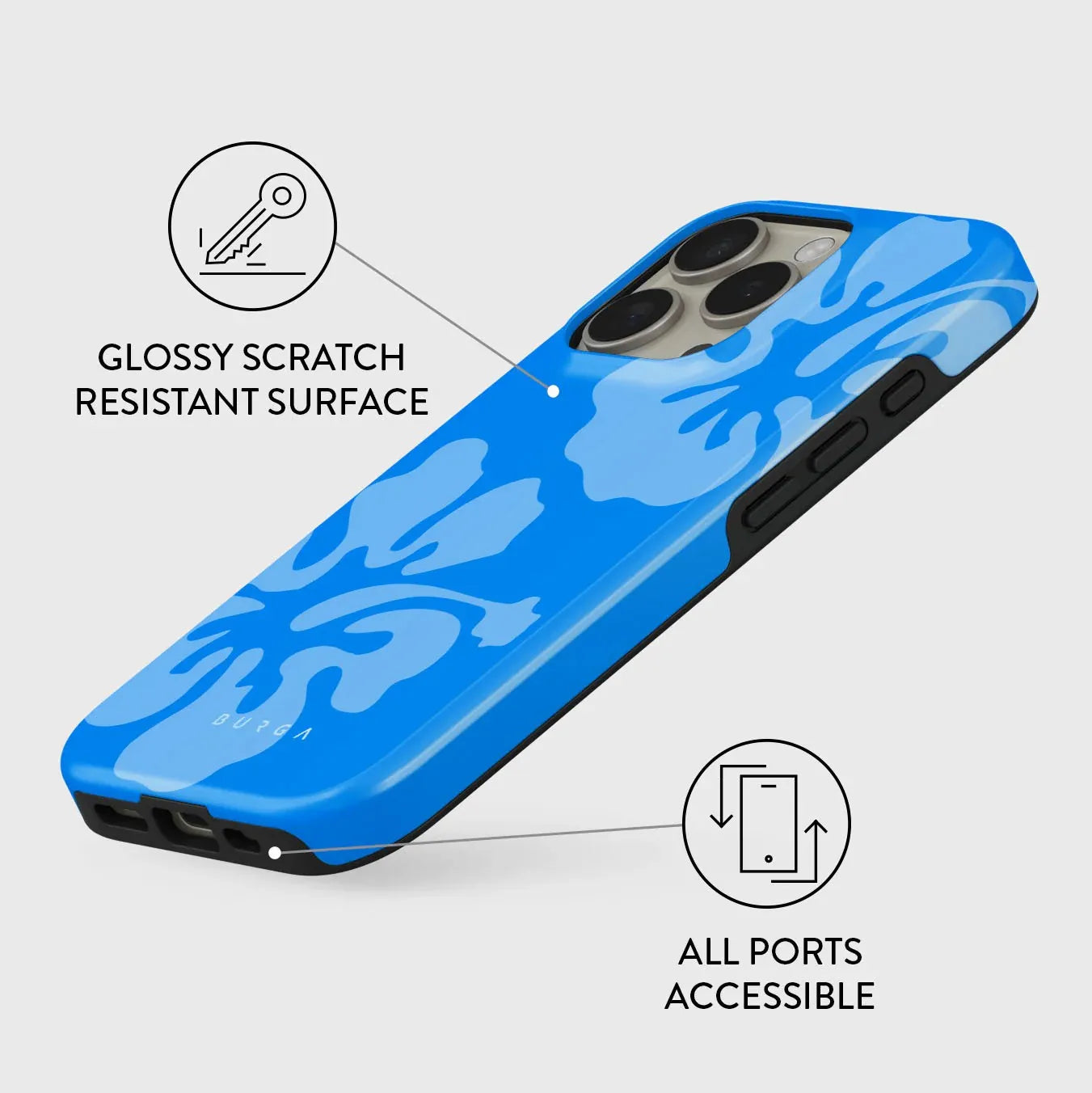 Blue Petals Ins BURGA Phone Case for iPhone 16 15 14 13 12 11 X XS XR XSMAX 7 8 Pro Max Plus Luxury Double-layer Back Cover