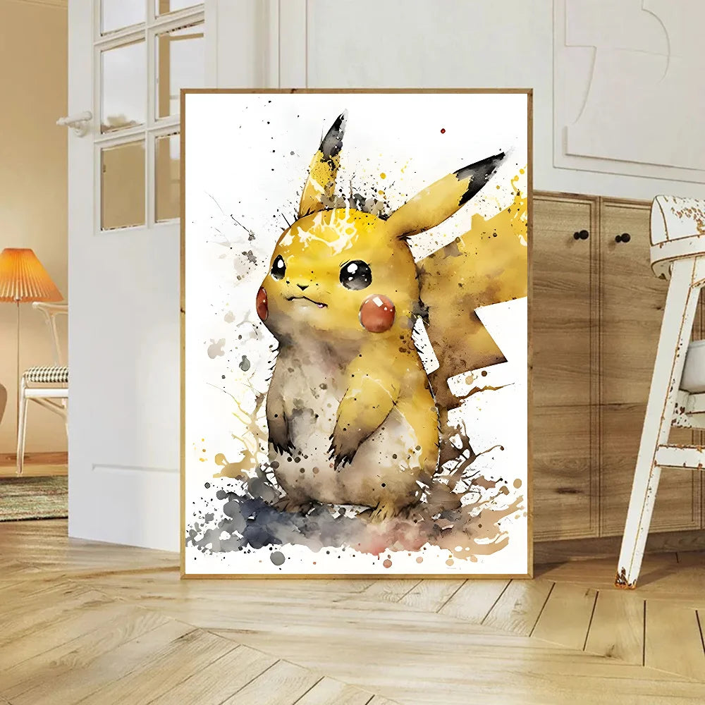 Miniso Anime P-Pokemon Poster Self-adhesive Art Waterproof Paper Sticker Coffee House Bar Room Wall Decor