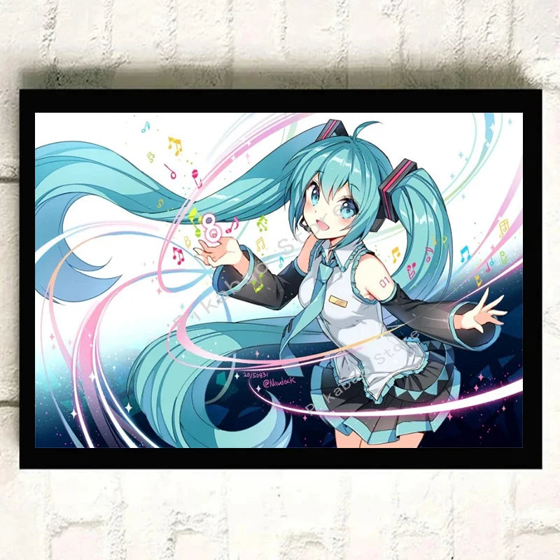 H-Hatsune Anime Miku-Poster Cartoon beautiful girl Anime Canvas Print Poster Poster Wall Art Decoration For Home Room Decoration