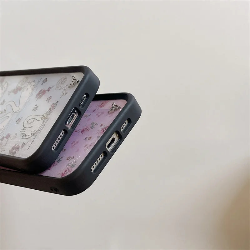 Wildflower 3D Sweet Swan Lake Phone Case for iPhone 16 15 14 13 12 Pro Max Plus 16pro 15pro Ins Puppy WF Cute Cartoon Cover