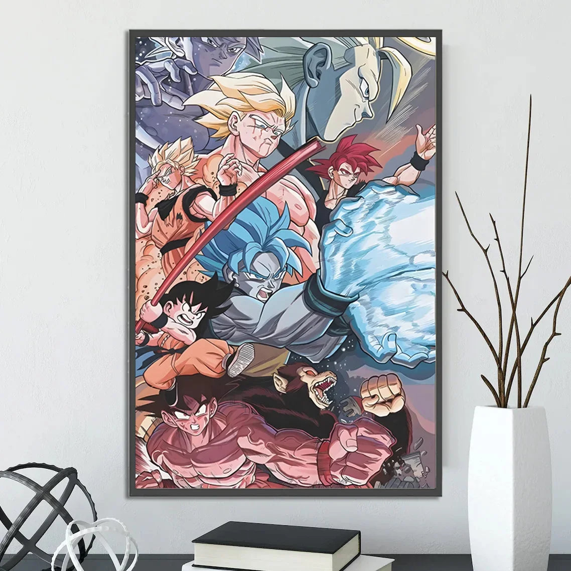 Dragon Ball Self-adhesive Poster Saiyan Goku Anime Wallpapr Figures Home Decoration Painting Pictures Wall Art Birthday Gift