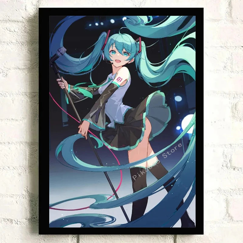 H-Hatsune Anime Miku-Poster Cartoon beautiful girl Anime Canvas Print Poster Poster Wall Art Decoration For Home Room Decoration