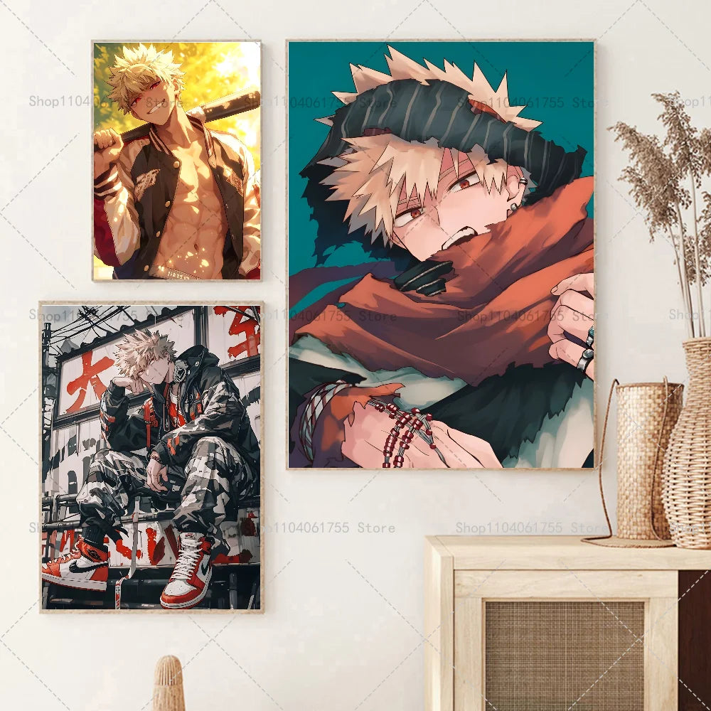 1PC My Hero Academia Bakugo Katsuki Anime Poster Self-adhesive Art Waterproof Paper Sticker Coffee House Bar Room Wall Decor