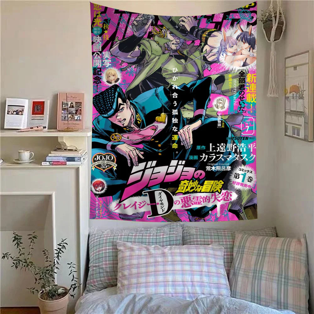 Anime JoJo Bizarre Adventure Retro Anime Tapestry Hippie Flower Wall Carpets Dorm Decor Wall Hanging Home Decor