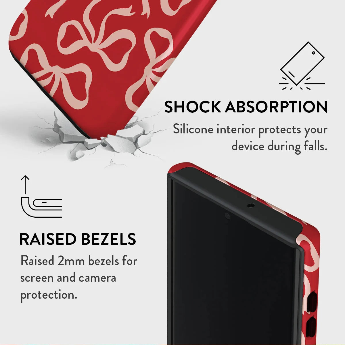 Phone Case for Samsung S25 S24 S23 S22 A55 A54 A16 Ultra PRO Plus FE 5G Red Bow Pattern Hard Acrylic Shockproof Cover Funda