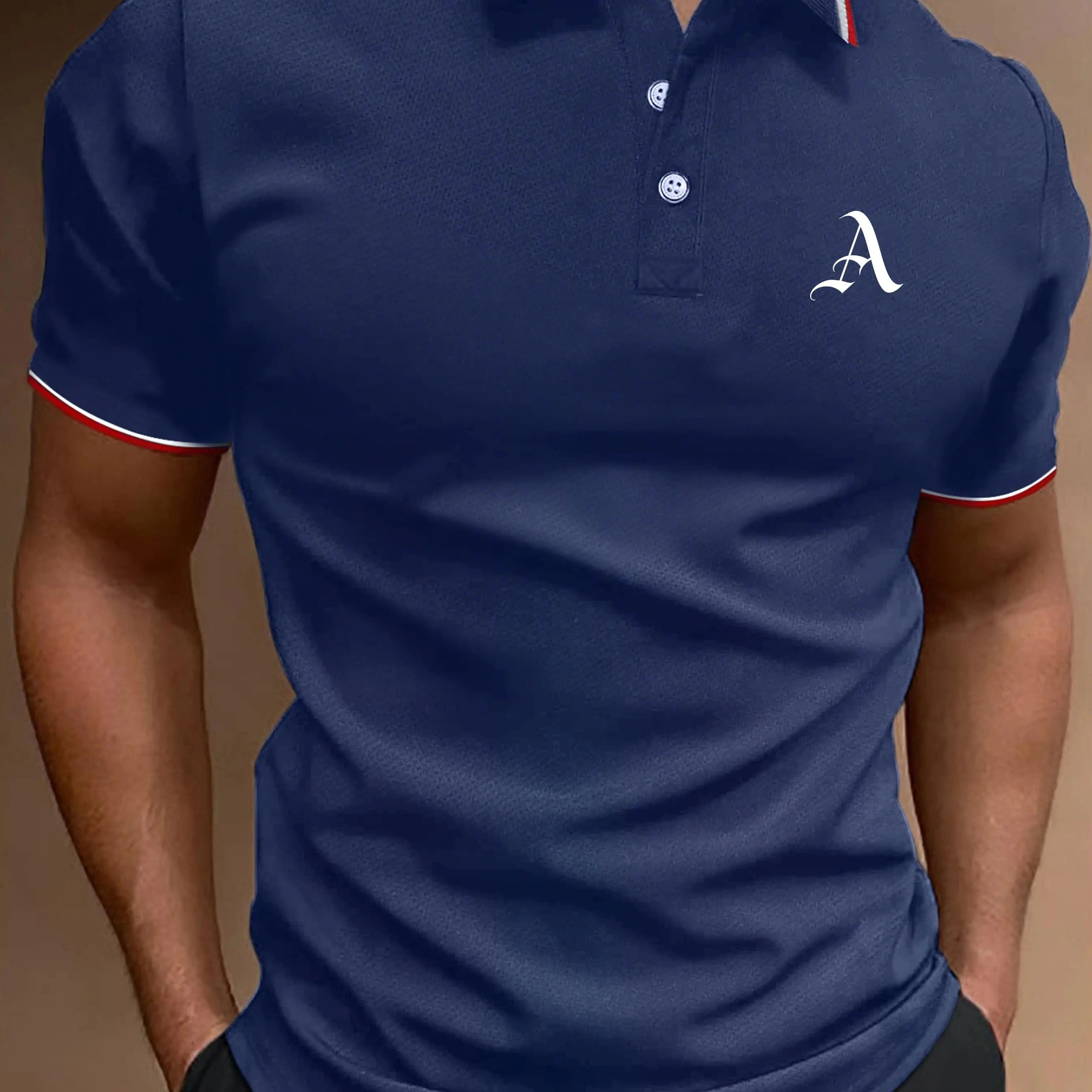 Men's Summer 100% Cotton Letter A Print Loose Large Casual Polo Collar Short Sleeve POLO Shirt Top