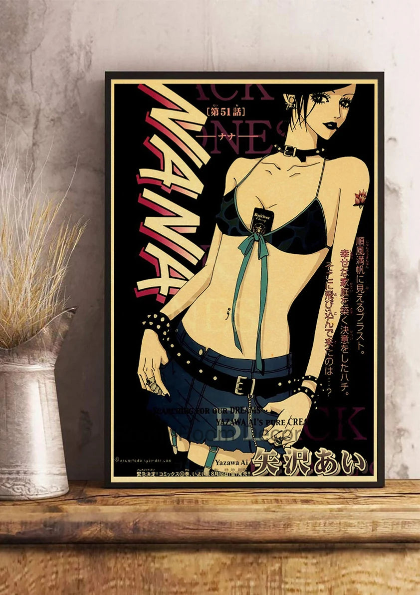 Hot Anime Posters NANA Retro Kraft Paper Sticker Poste 2021 Arrivals Bar Cafe Decor Nostalgia Gift Funny Prints Wall Paintings