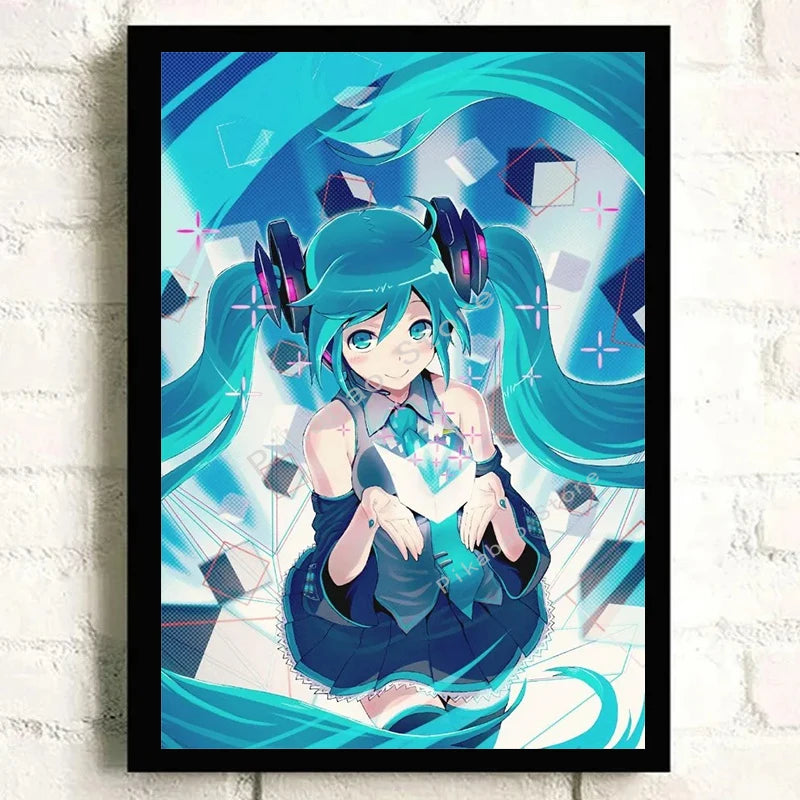H-Hatsune Anime Miku-Poster Cartoon beautiful girl Anime Canvas Print Poster Poster Wall Art Decoration For Home Room Decoration