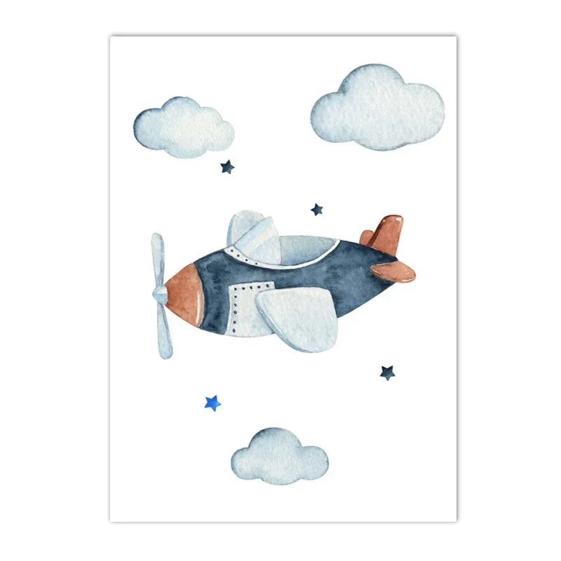 Hot Air Balloon Canvas Poster Custom Name Art Painting Blue Helicopter Plane Print Pictures Nursery Wall Posters Kids Room Decor