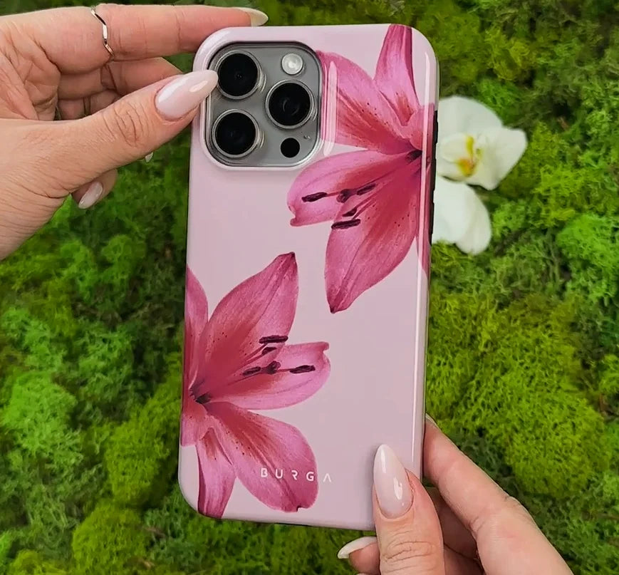 Pink Big Flower BURGA Phone Case for iPhone 16 15 14 13 12 11 X XS XR XSMAX 7 8 Pro Max Plus Luxury Double-layer Back Cover