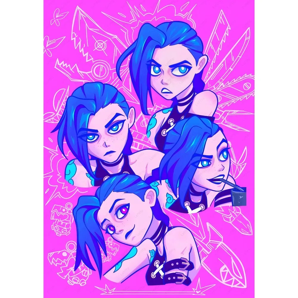 Cartoon Anime Game Arcane J-Jinx Main Art Poster Sticky Wall Art Printing Waterproof Home Living Bed Room Bar Aesthetic Decor