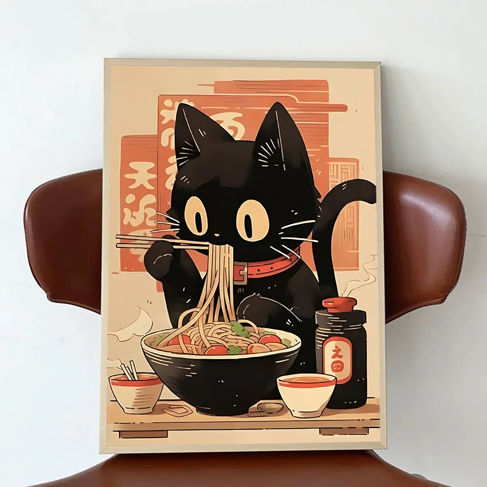 Hot Style Ramen Animal Cat Anime Posters Sticky Whitepaper Sticker DIY Room Bar Cafe Kawaii Room Decor