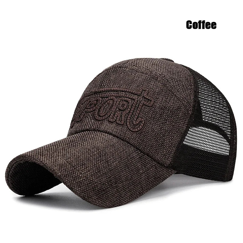 New Fashion Outdoor Sport Baseball Cap Casual Snapback Hats linen mesh fabric embroidery Suitable for spring summer and autumn