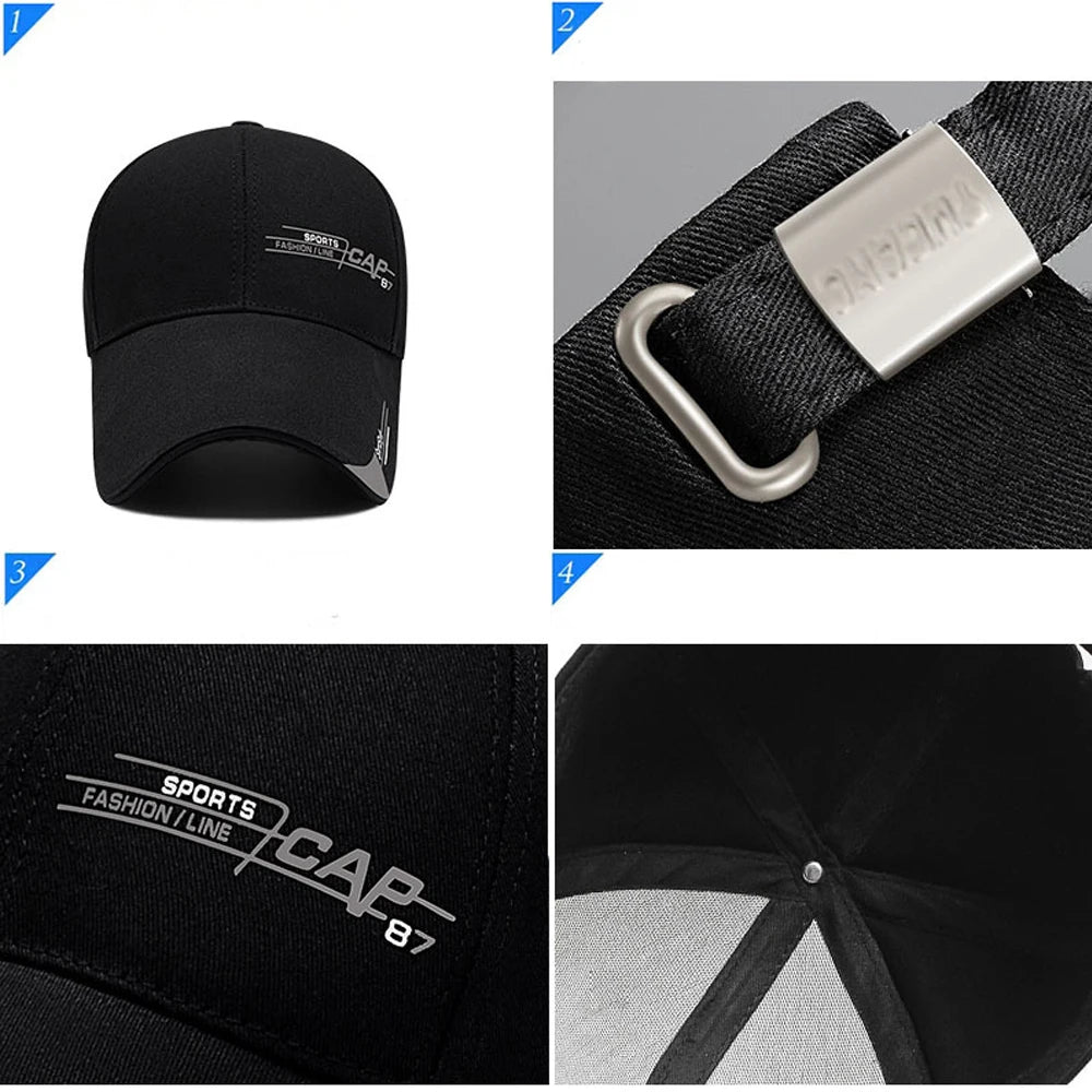 2024 Sports Baseball Cap Summer Long Visor Brim Shade Sun Hats Mens Snapback Hats Peaked Cap Outdoor Baseball Cap Bone Gorras