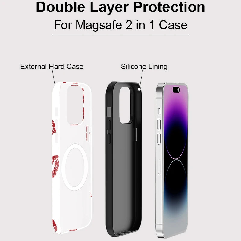 Acrylic TPU Two in one Magnetic Case For iPhone 16 Pro Max 15 Plus 14 13 12 Pro 11 Sexy Girly Red Kiss Pattern Cover