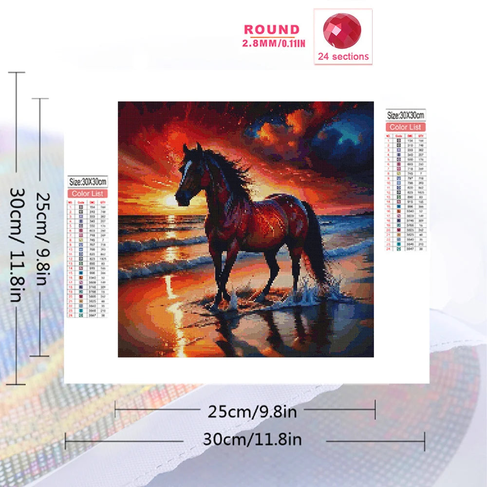 HUACAN Diamond Painting Horse Animal Mosaic Sunset Seaside Rhinestone Pictures DIY Creative Hobbies Decoration Living Room