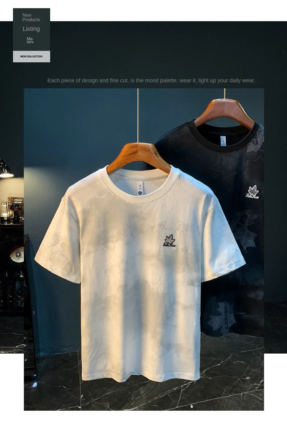 High end embroidered men's short sleeved shirt, summer high-density T-shirt, halo printed loose half sleeved shirt