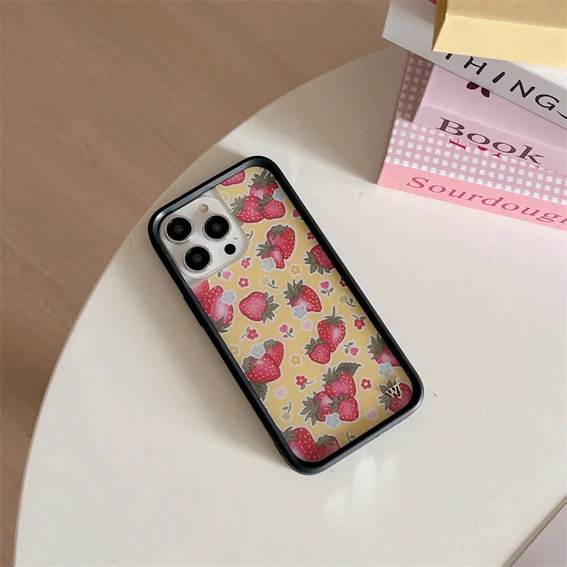 Wildflower 3D Ins Strawberry cherry Phone Case for iPhone 16 15 14 13 12 Pro Max Plus 16pro 15pro WF Cute Cartoon Cover Funda