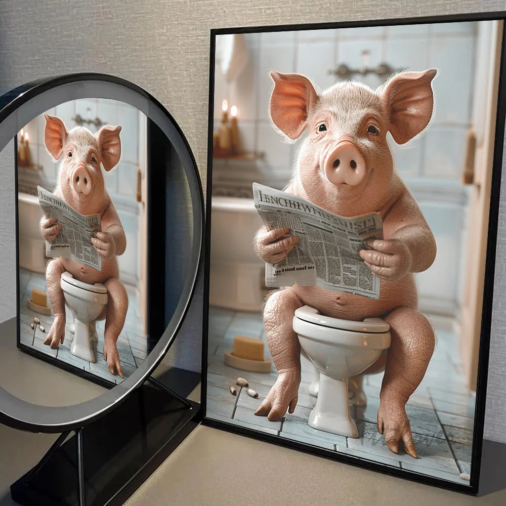 Funny Bathroom Humorous Animal Poster Self-adhesive Art Waterproof Paper Sticker Coffee House Bar Room Wall Decor