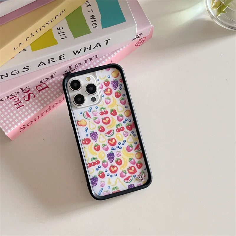 Wildflower 3D Ins Strawberry cherry Phone Case for iPhone 16 15 14 13 12 Pro Max Plus 16pro 15pro WF Cute Cartoon Cover Funda