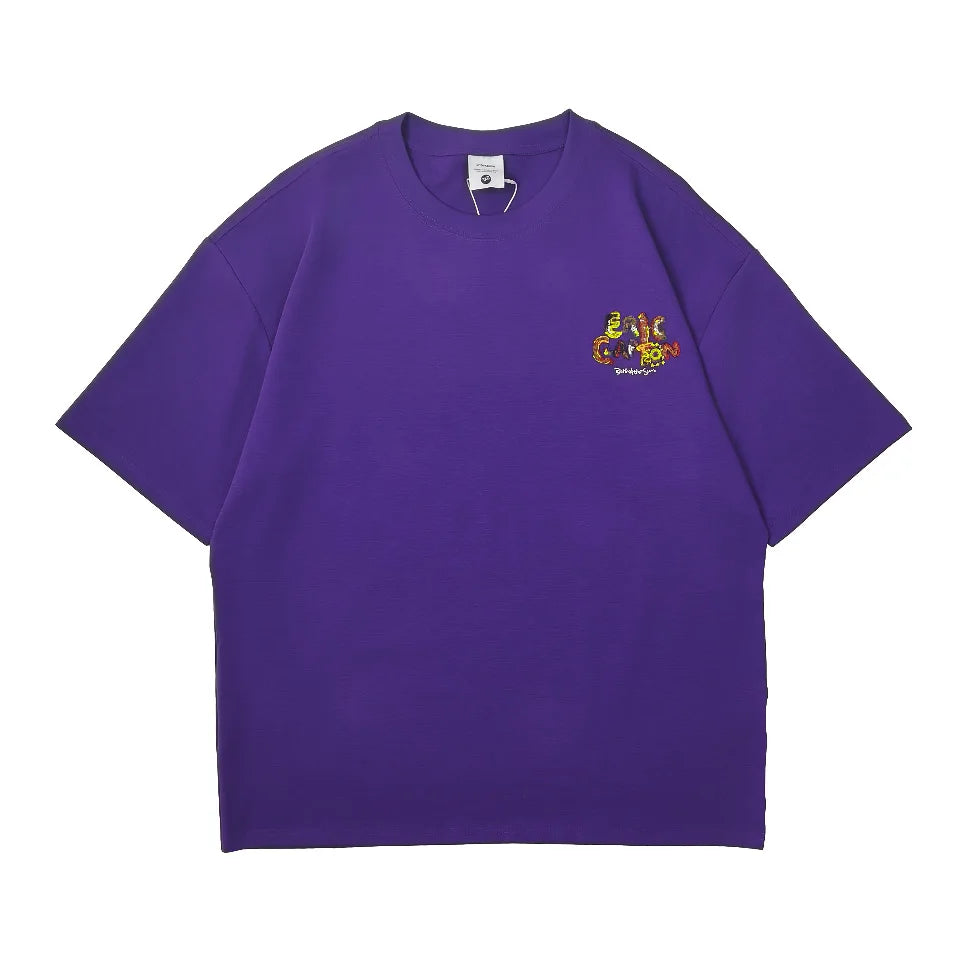 Men's Letter Embroidery Oversized T-Shirt Summer 2025 New Trendy Print Loose Short Sleeved Tee Casual Versatile Tops Clothing