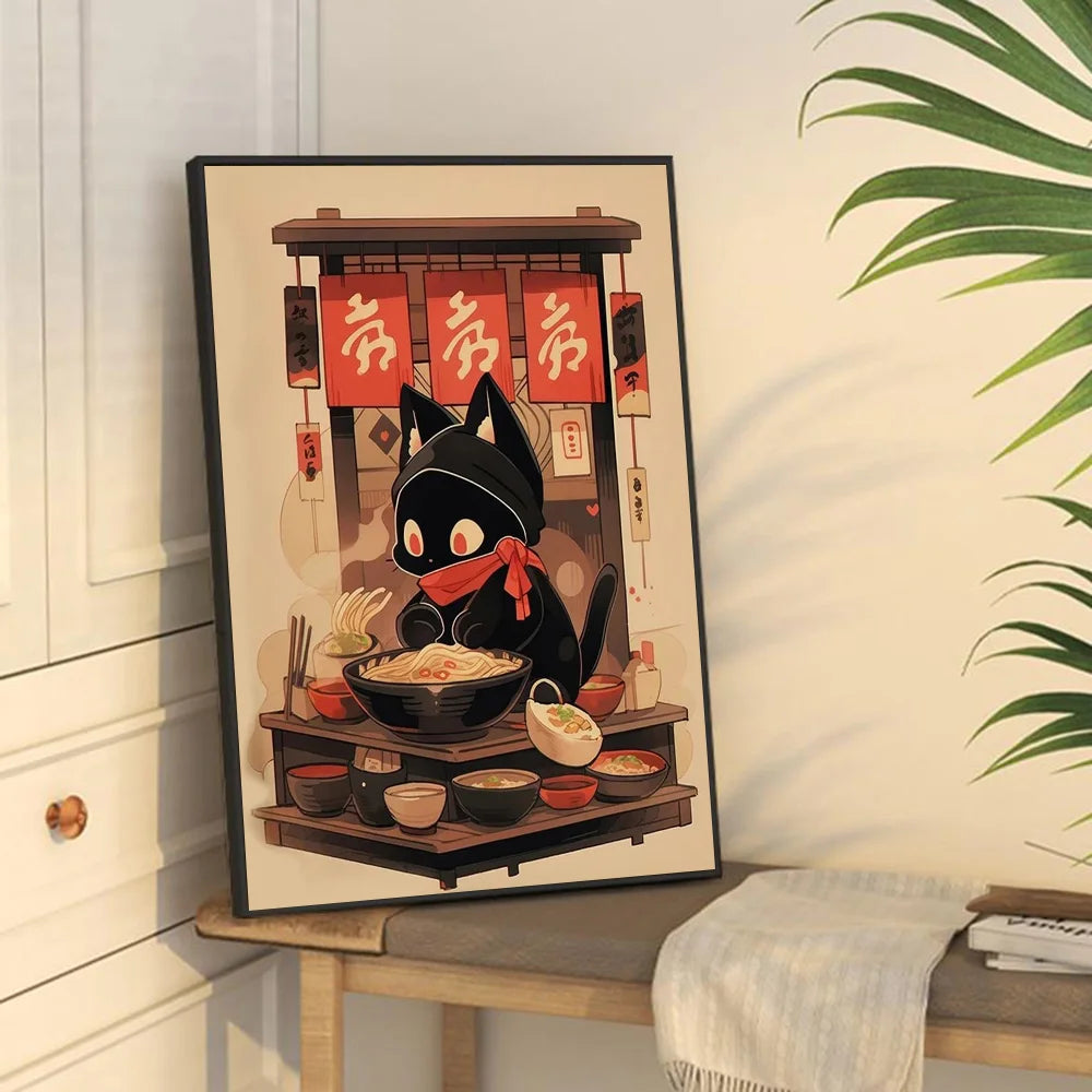 Hot Style Ramen Animal Cat Anime Posters Sticky Whitepaper Sticker DIY Room Bar Cafe Kawaii Room Decor
