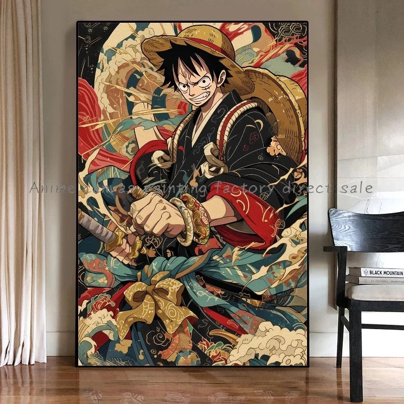 Anime One Piece Luffy Zoro Retro Poster Cafe Bar Fashion Home Wall Art Decorative Wall Painting Printed Canvas Painting