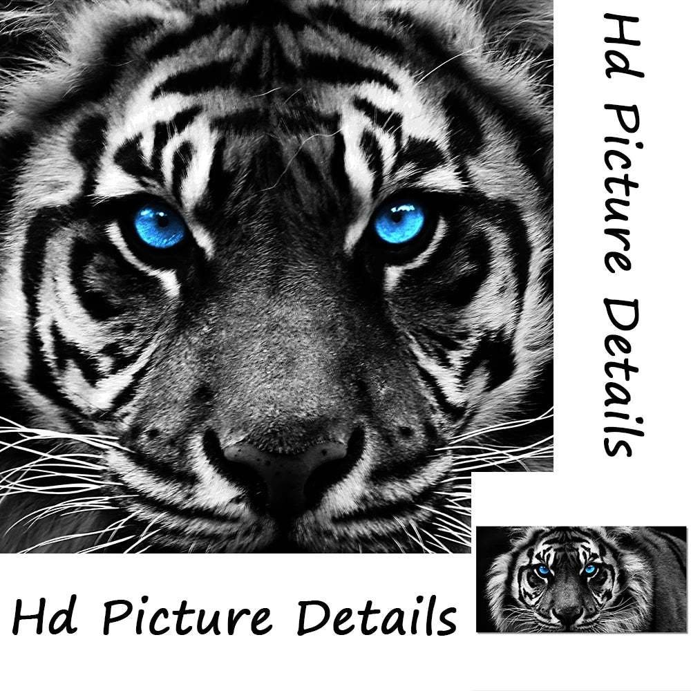 Modern Prints Canvas Art Black and White Tiger Head Painting Wall Art Posters Animal Art Picture Cuadros For Home Decor