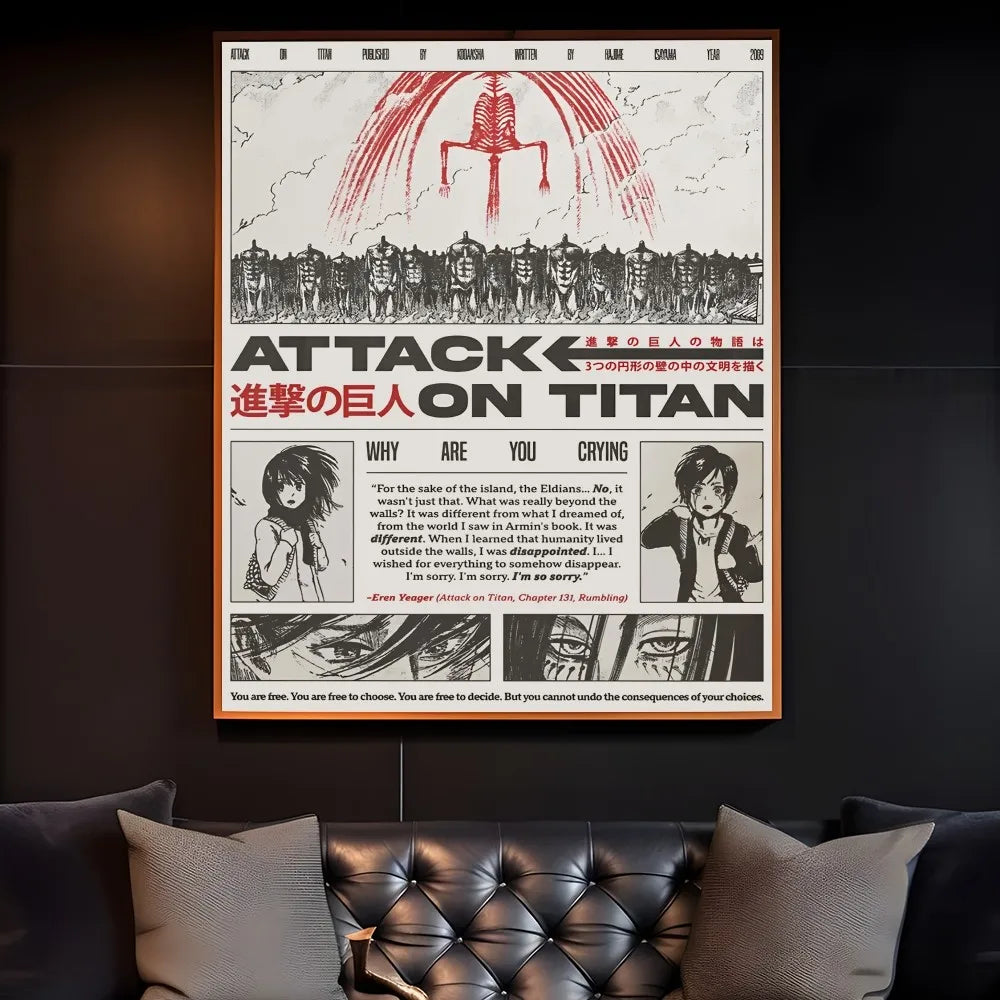 A-Attack On Japanese Manga T-Titan Poster Sticky Wall Art Printing Waterproof Home Living Bed Room Bar Hallway Aesthetic Decor