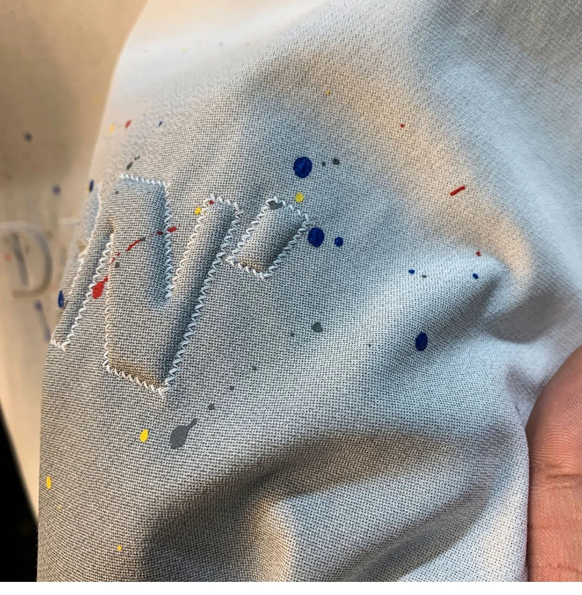 2025 Summer thin fashion high-end printed T-shirt men's 2025 trend embroidered paint splashed short sleeved top
