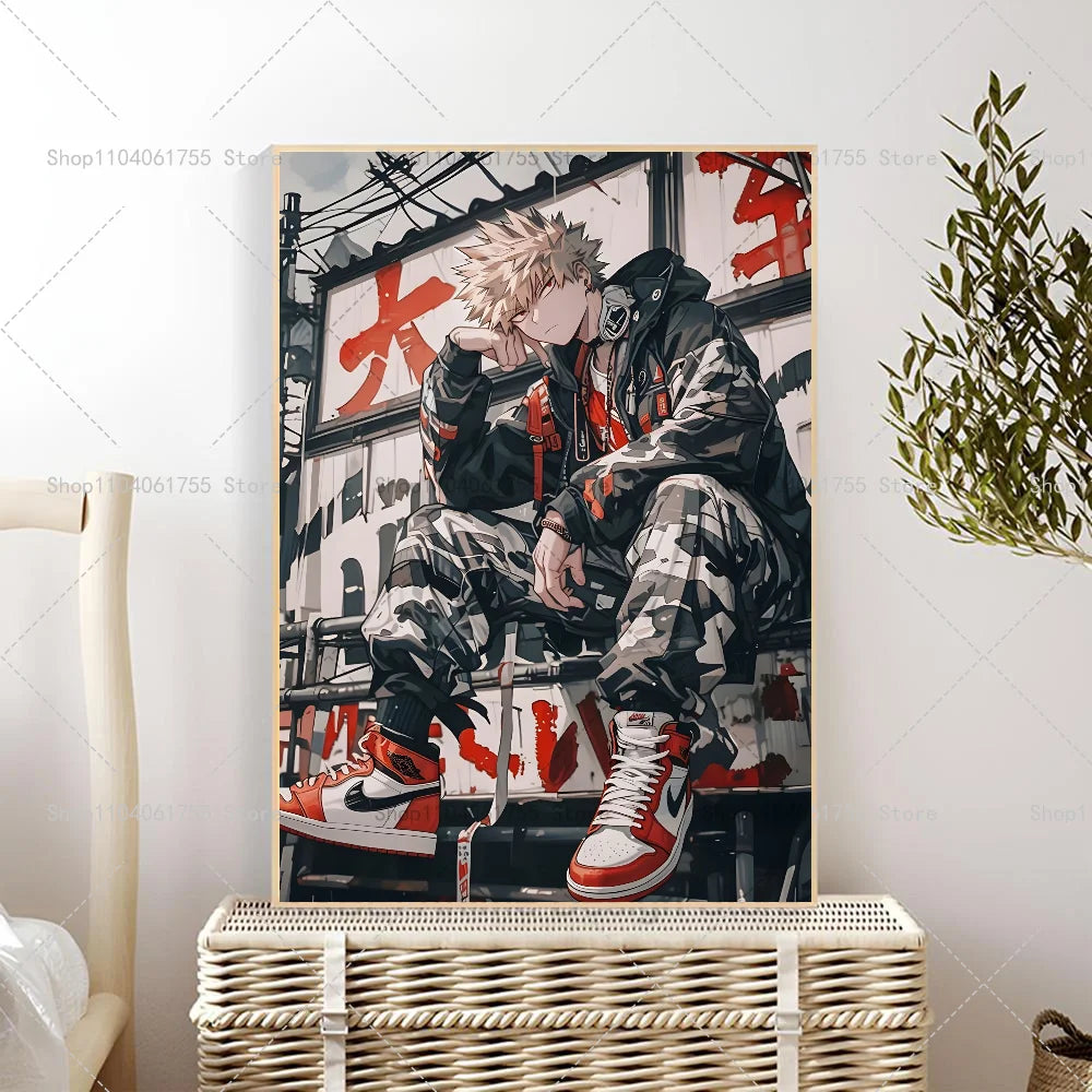 1PC My Hero Academia Bakugo Katsuki Anime Poster Self-adhesive Art Waterproof Paper Sticker Coffee House Bar Room Wall Decor