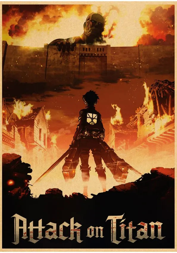 High Quality Vintage Japanese Anime Attack on Titan Retro Poster Shingeki No Kyojin Kraft Paper Art Print Wall Sticker for Home