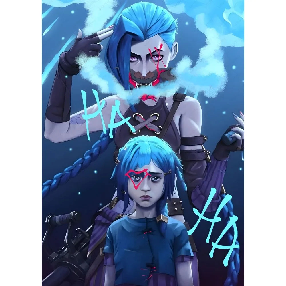 Cartoon Anime Game Arcane J-Jinx Main Art Poster Sticky Wall Art Printing Waterproof Home Living Bed Room Bar Aesthetic Decor