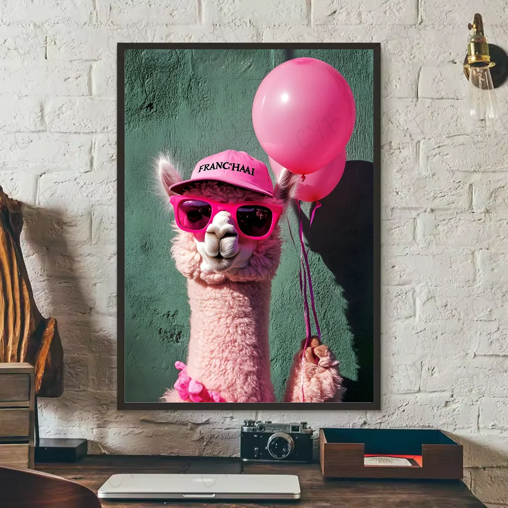 Multi-sizes Cute LIama Poster HD art sticky wall waterproof home living room bedroom bar aesthetic decoration