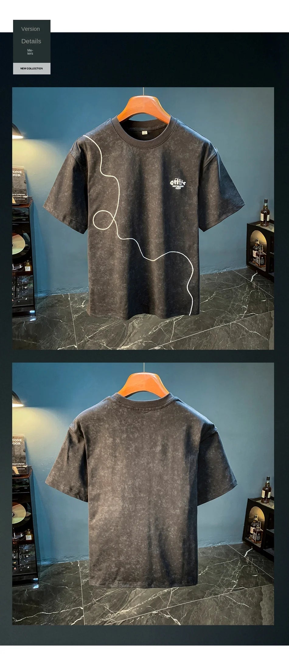 Embroidered printed short sleeved T-shirt for men in summer 2025, trendy and loose, snowflake print retro casual top
