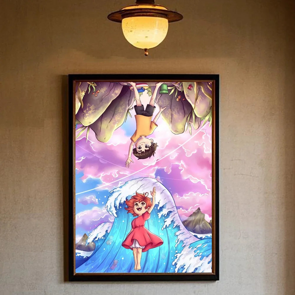 Japanese Anime P-Ponyo Figure Movie Poster HD art sticky wall waterproof home living room bedroom bar aesthetic decoration