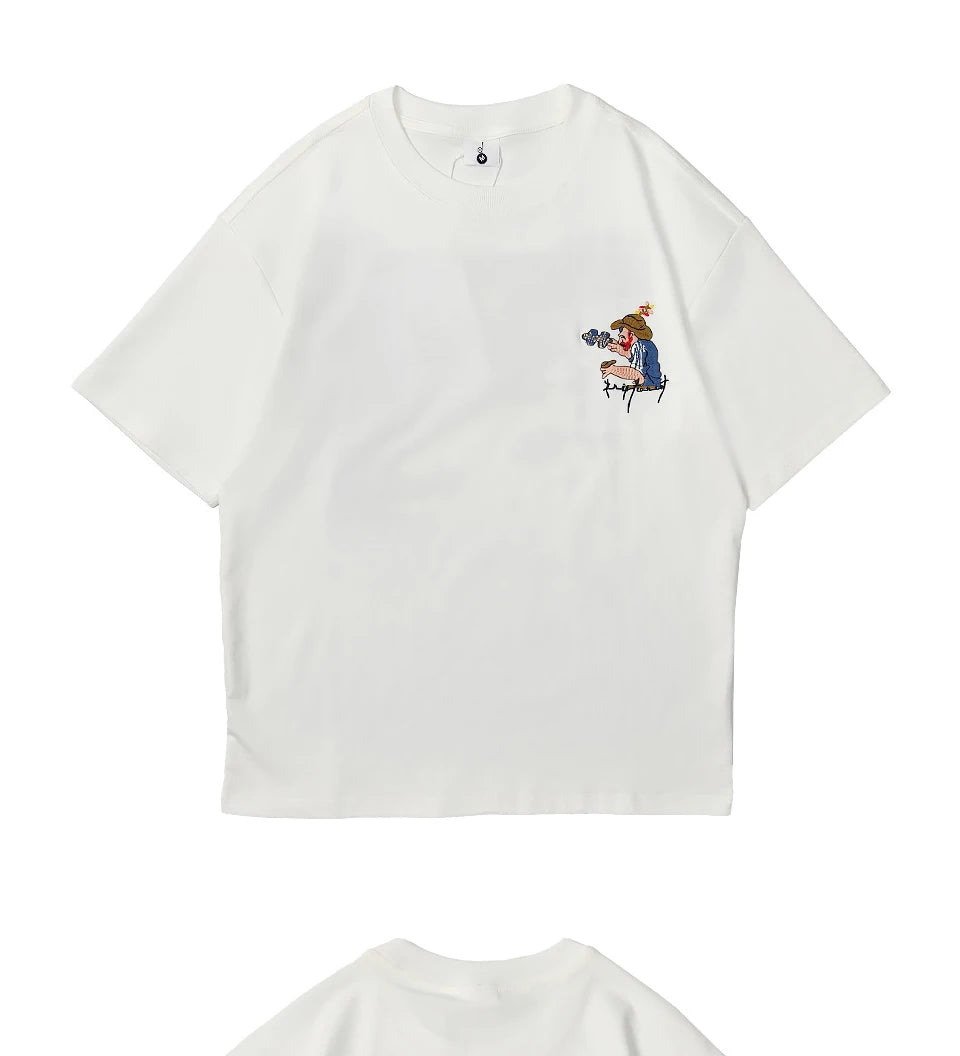 Embroidered short sleeved T-shirt Men's 2025 New Summer trend Jigsaw print loose Tee Casual versatile tops clothing