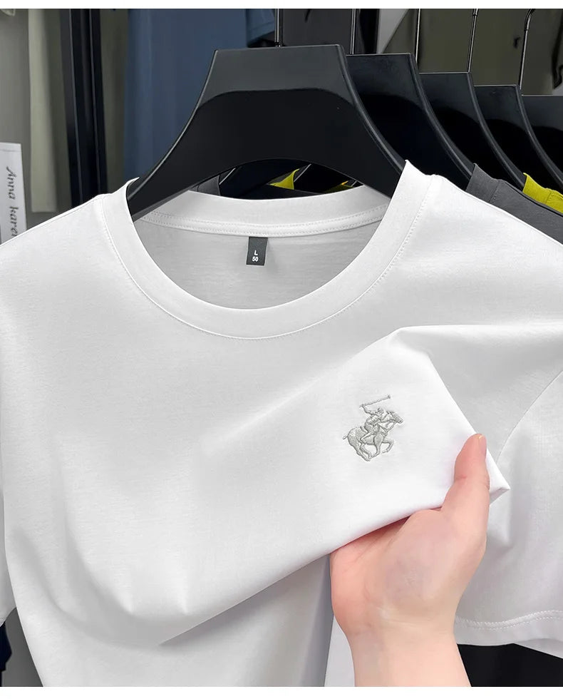 Designer brand short sleeve T-shirt high-end pony embroidery summer new top comfort breathable fashion round neck men's clothing