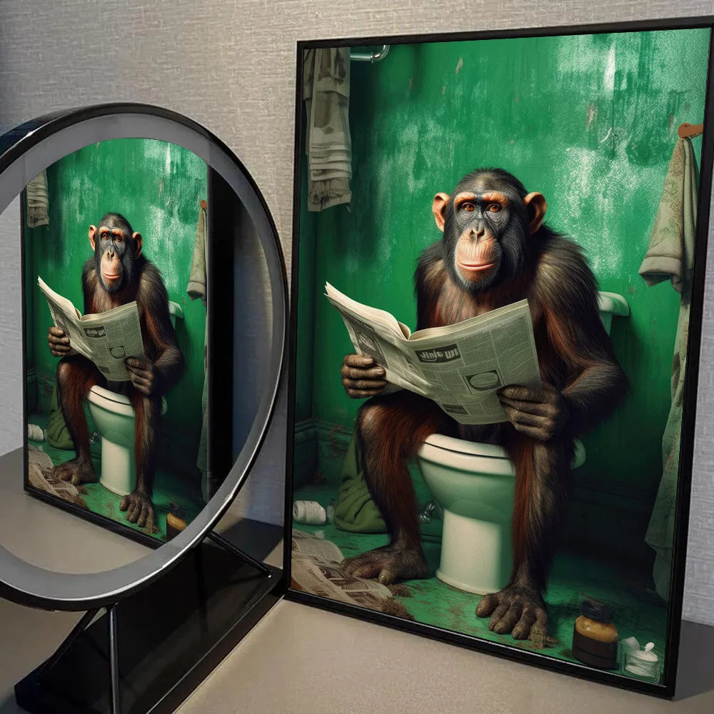 Funny Bathroom Humorous Animal Poster Self-adhesive Art Waterproof Paper Sticker Coffee House Bar Room Wall Decor