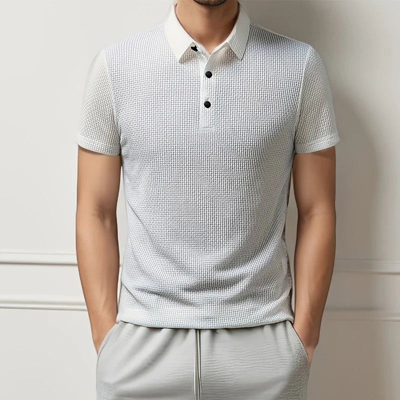 2025 Men's Business Casual Short Sleeved Bone Flower Solid Color POLO Shirt Fashion Breathable Comfortable Summer Versatile Top