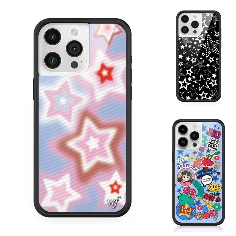 Fashion Wildflower Cartoon Swans Phone Case for iPhone 13 Pro 14 pro 15 Max 16 pro max 12 Cute Puppy WF Deer Cherry Protection