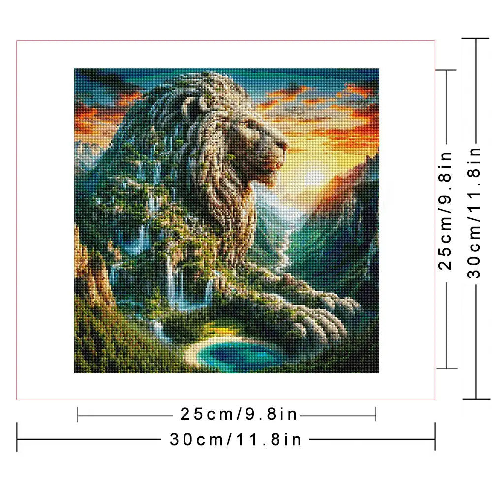 Huacan Diamond Painting Kit Lion Animal Mountain Tree Landscape Full Round Square Diamond Mosaic Home Living Room Art Craft