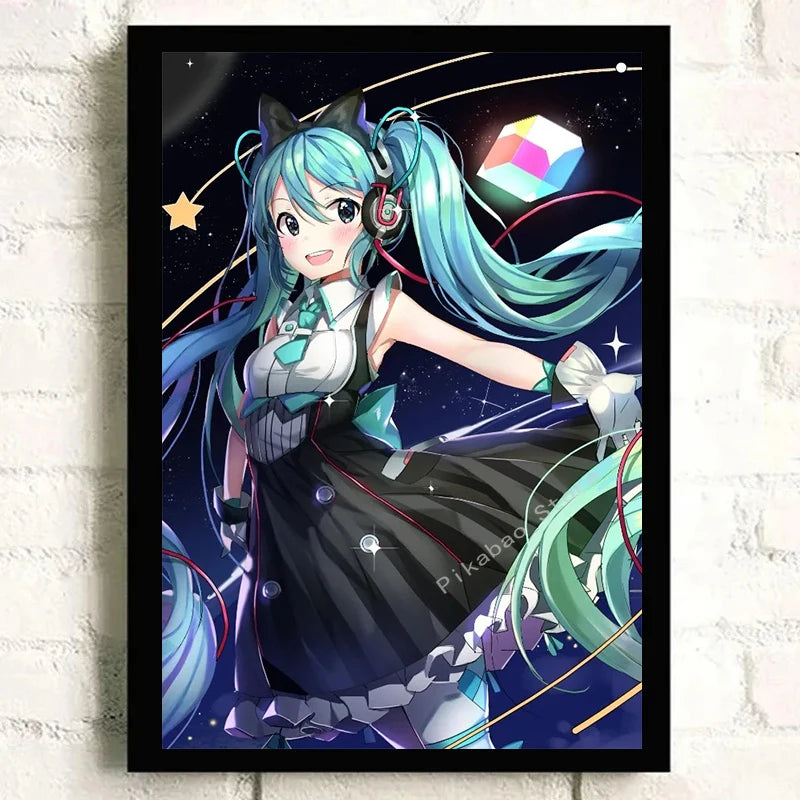 H-Hatsune Anime Miku-Poster Cartoon beautiful girl Anime Canvas Print Poster Poster Wall Art Decoration For Home Room Decoration