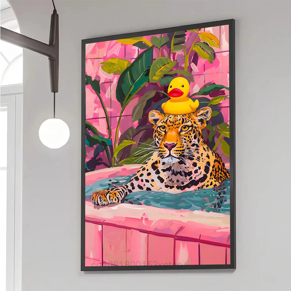 Colorful Bathtub Animal Tiger Zebra Black Cat Aesthetic Poster Paper Print Home Bedroom Entrance Cafe Art Painting Decoration